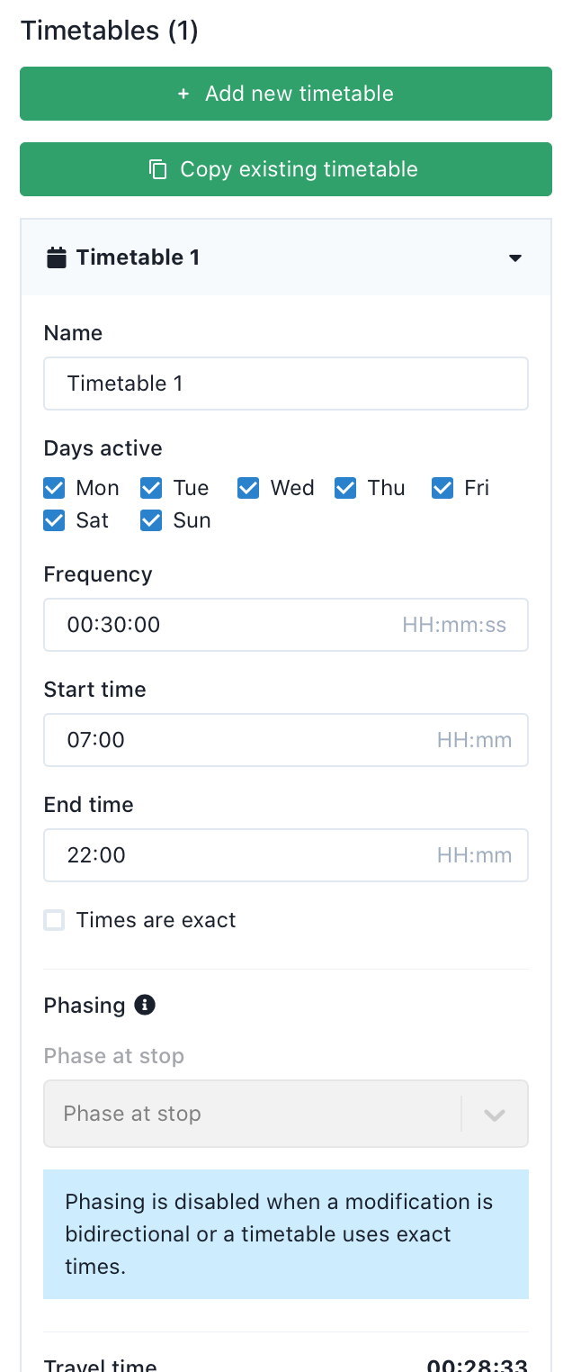 Newly added timetable